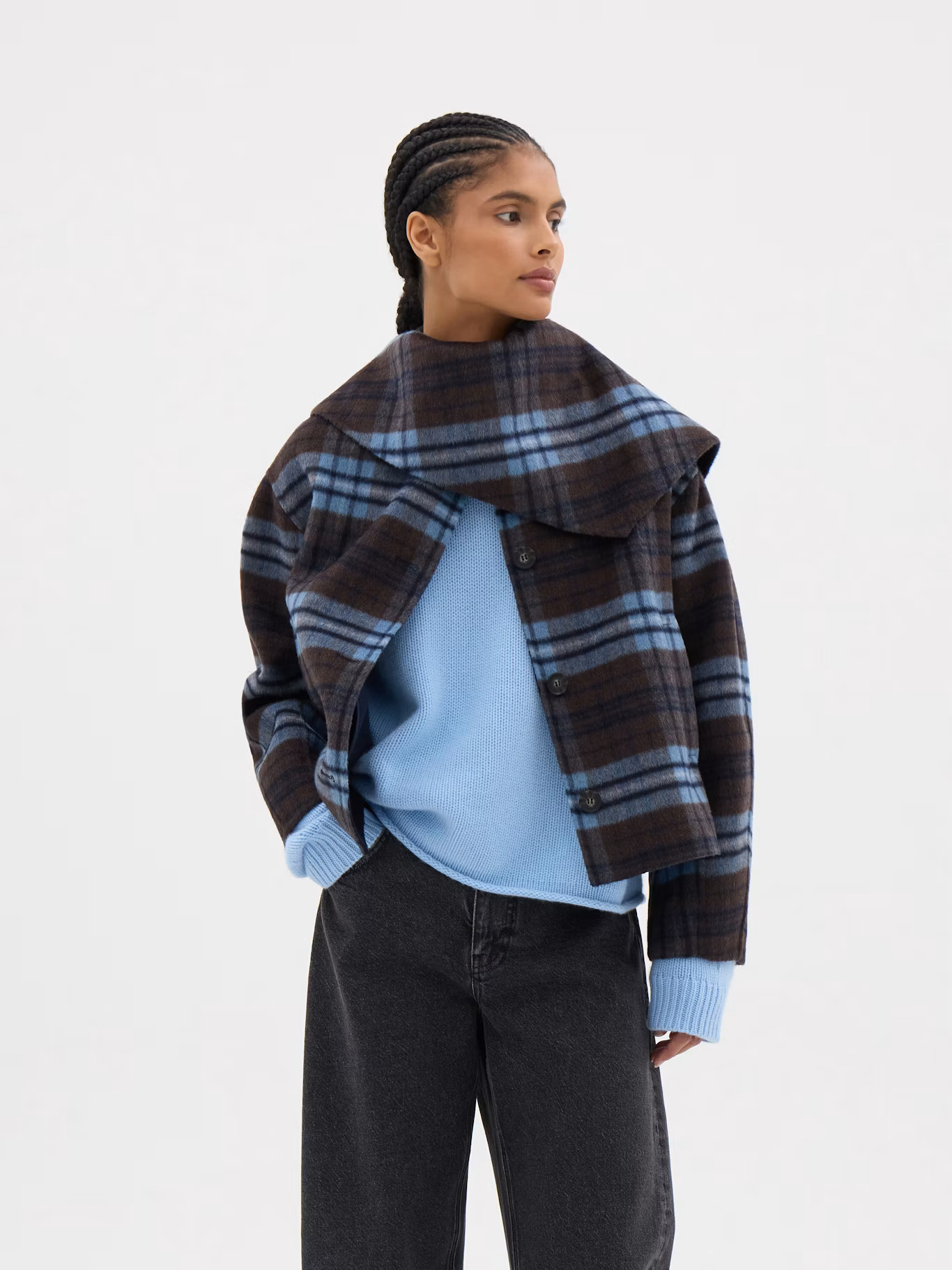 Rix Double Faced Wool Check Jacket | Blue Brown Check | Hush UK