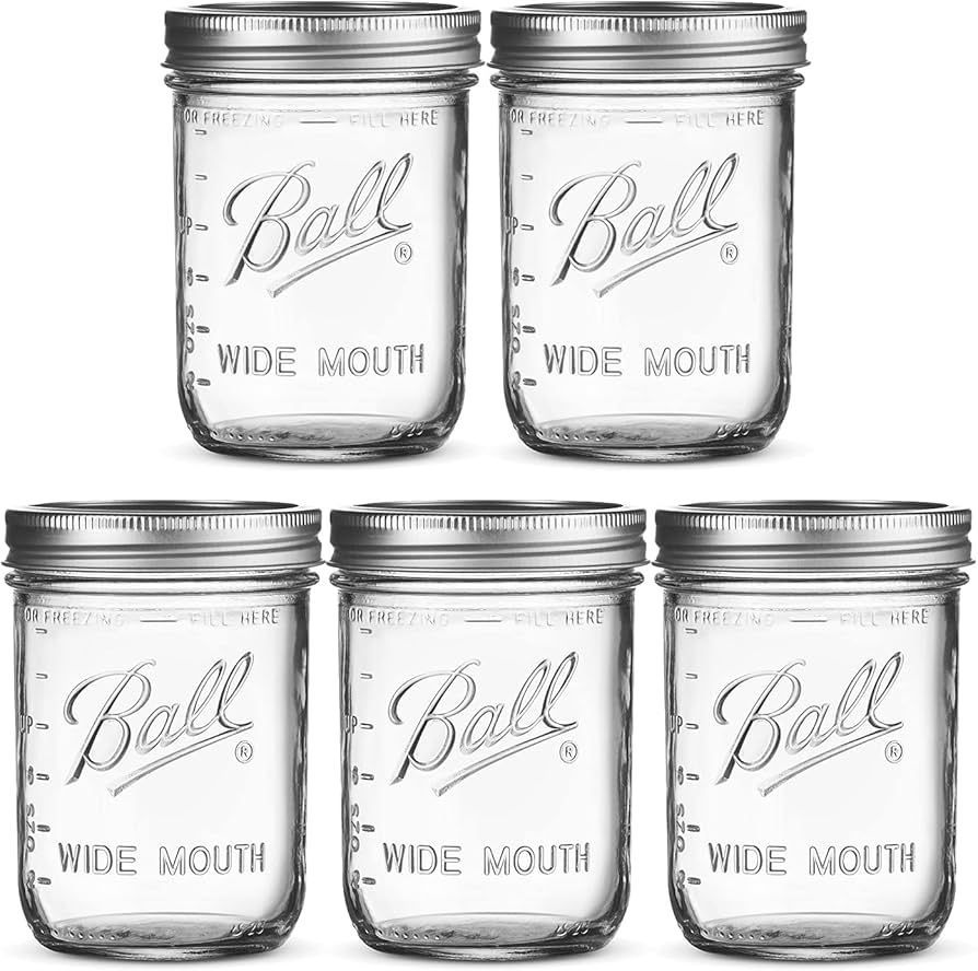 Wide Mouth Mason Jars 16 oz [5 Pack] With mason jar lids and Bands, mason jars 16 oz - For Cannin... | Amazon (US)