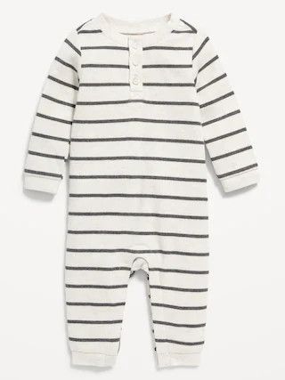 Long-Sleeve Striped Thermal-Knit Henley One-Piece for Baby | Old Navy (US)