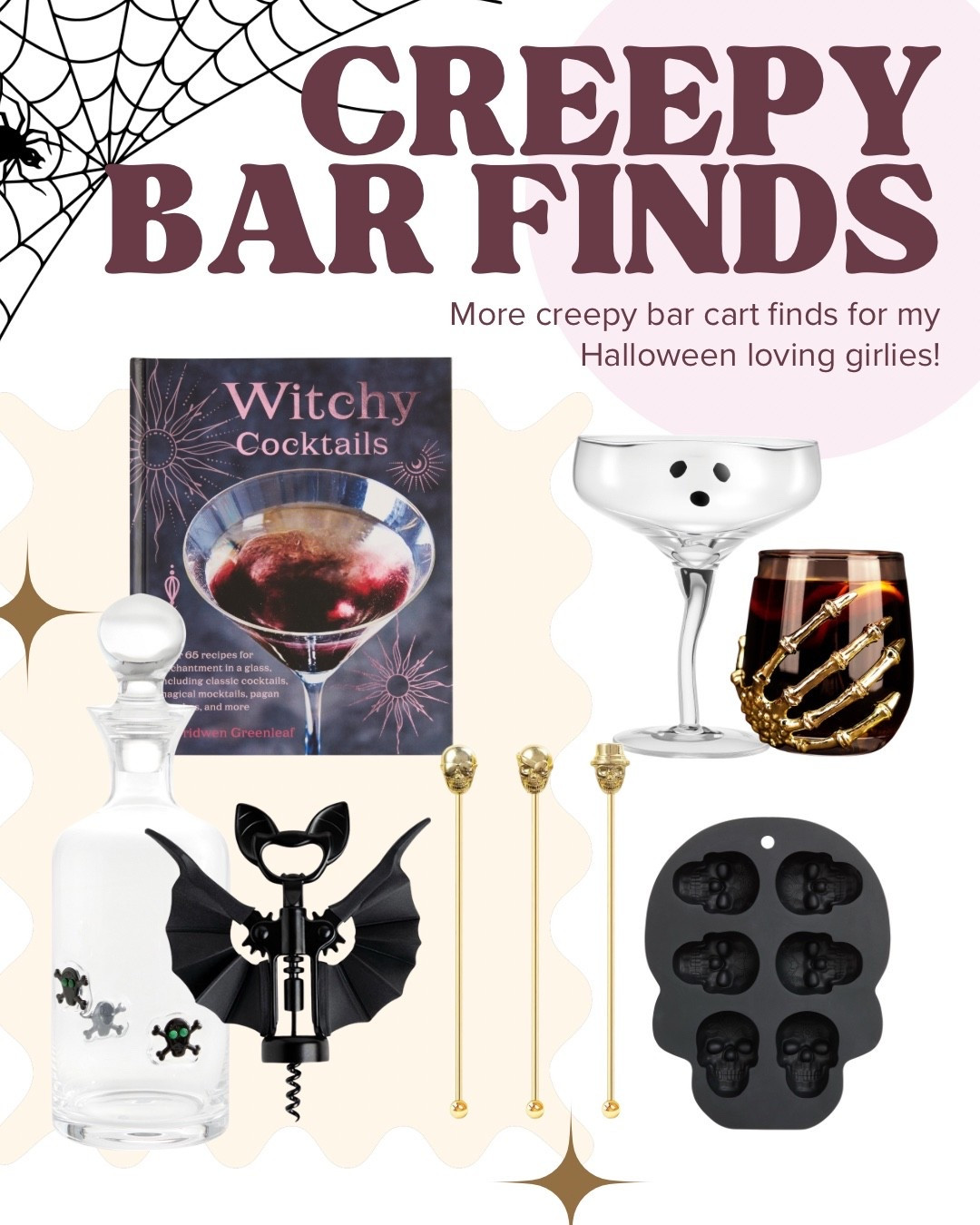 Looking for cute and creepy decor for your Halloween bar or bar cart area?  Here are a few more creepy bar finds for my Halloween loving girlies!

Halloween decor | how to decorate a bar cart for Halloween | Halloween decorating | Halloween cocktail books

#halloweenfinds #amazonfinds

#LTKFindsUnder50 #LTKSeasonal #LTKHome