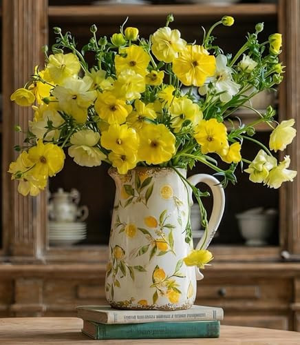 Vintage Lemon Ceramic Vase with Handle, Retro Ice Glazed Crack Farmhouse Pitcher Vase for Home Decor, Living Room, Shelf, Office, Rustic Table Centerpiece 9 Inch | Amazon (US)