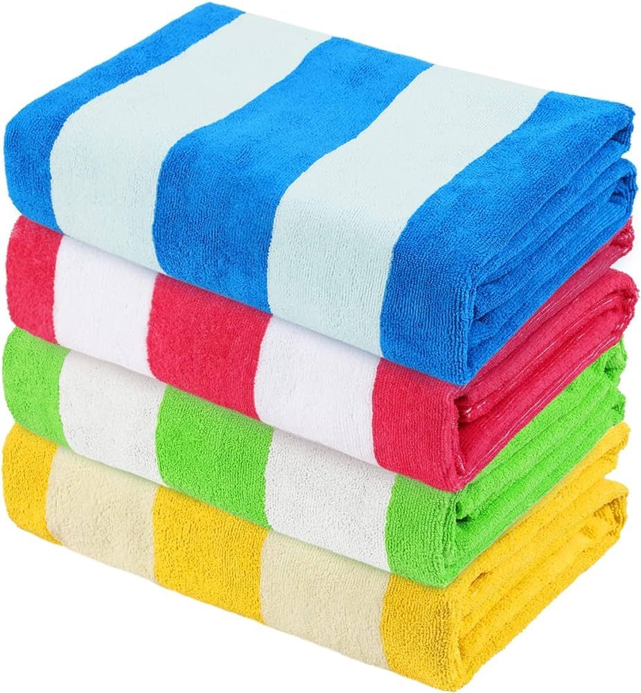 Exclusivo Mezcla 4 Pack Large Cabana Stripe Beach Towels, Lightweight Soft Microfiber Beach Towel... | Amazon (US)