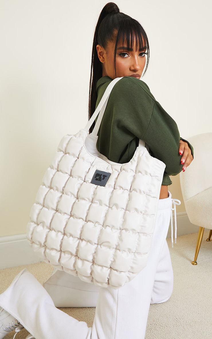 PRETTYLITTLETHING White Padded Tote Bag | PrettyLittleThing US