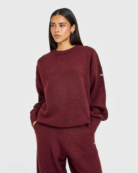 Oversized Knit Crew Neck Sweatshirt 
 Rosewood | Oner Active (UK / US)