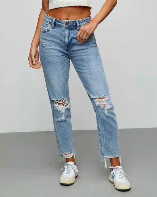 Rowena High Rise Distressed Straight Jeans - Medium Wash | VICI