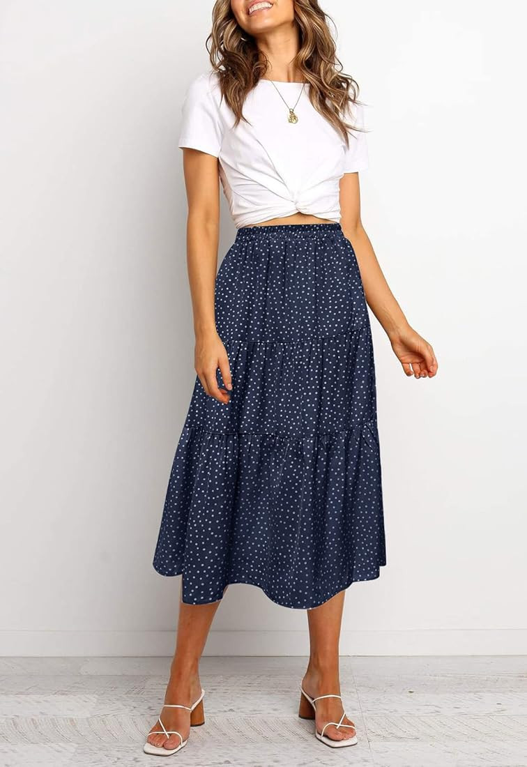 MEROKEETY Women's Boho Leopard Print Skirt Pleated A-Line Swing Midi Skirts | Amazon (US)