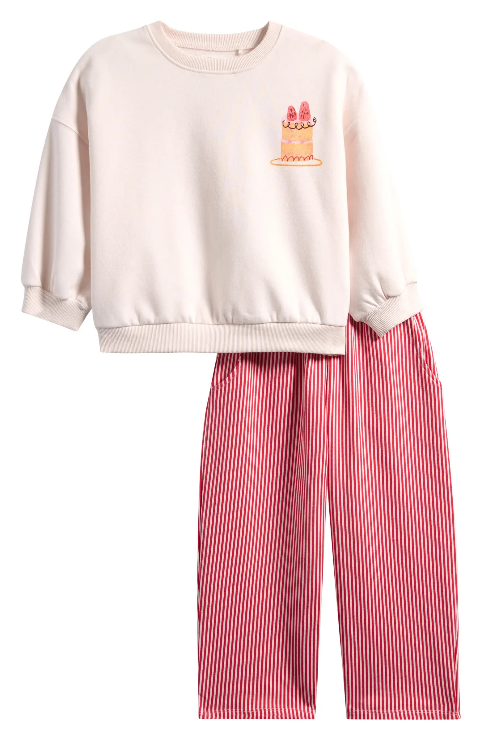 Kids' Pink Cake Graphic Sweatshirt & Barrel Leg Joggers | Nordstrom