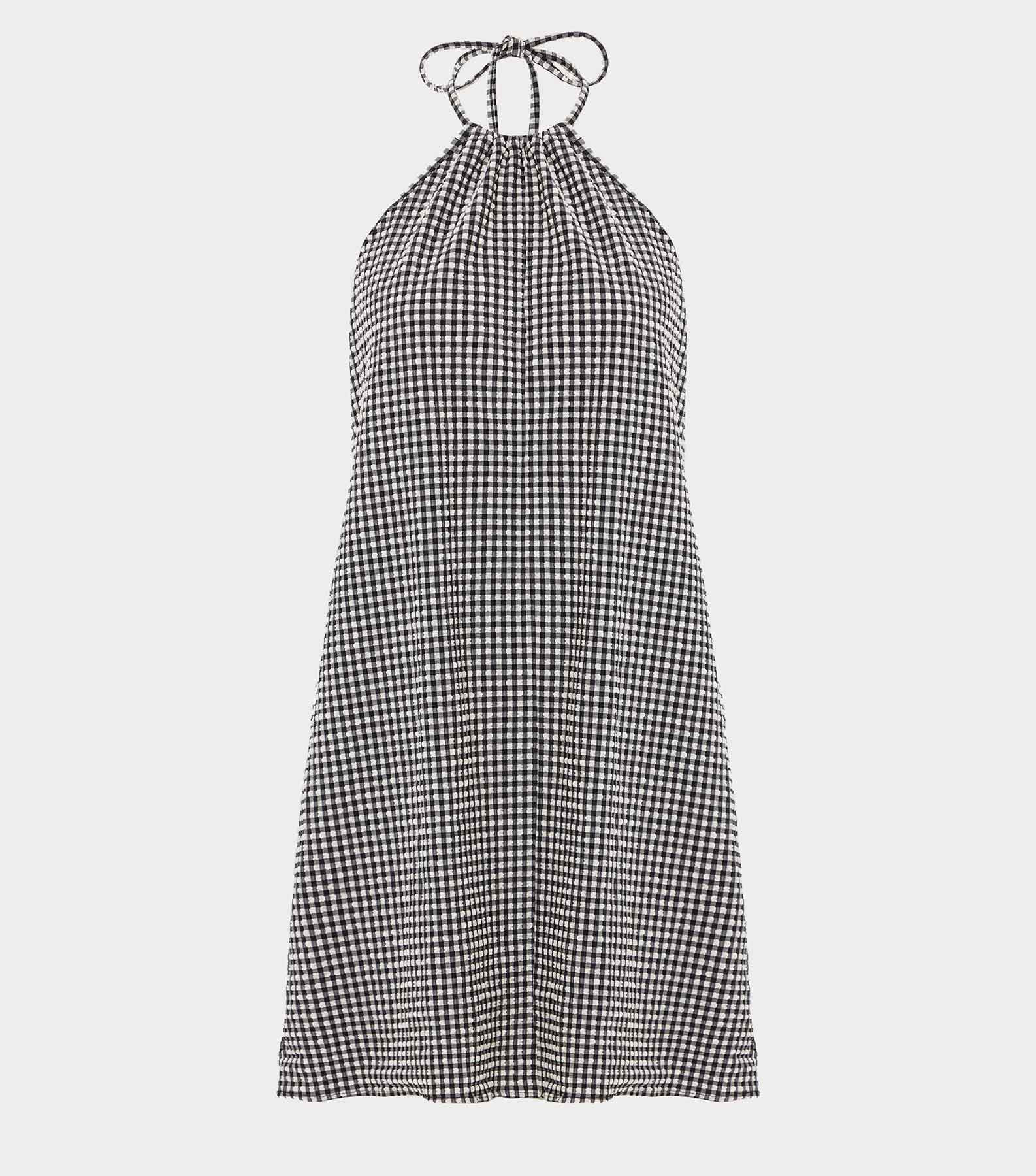 Gingham Seersucker Mini Dress - Black Gingham | HUNZA G
