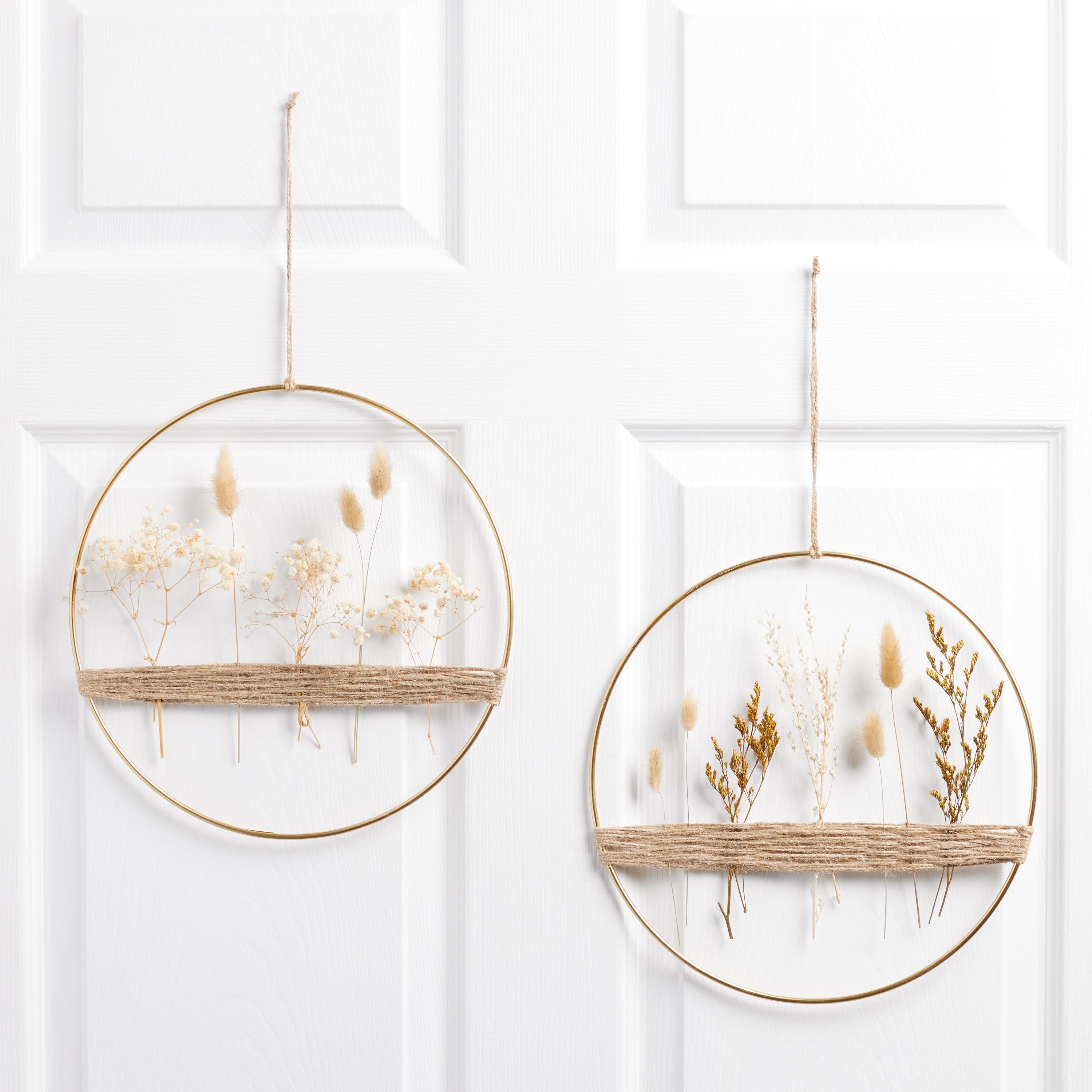 Gold Metal And Dried Floral Hanging Decor Set Of 2 | World Market