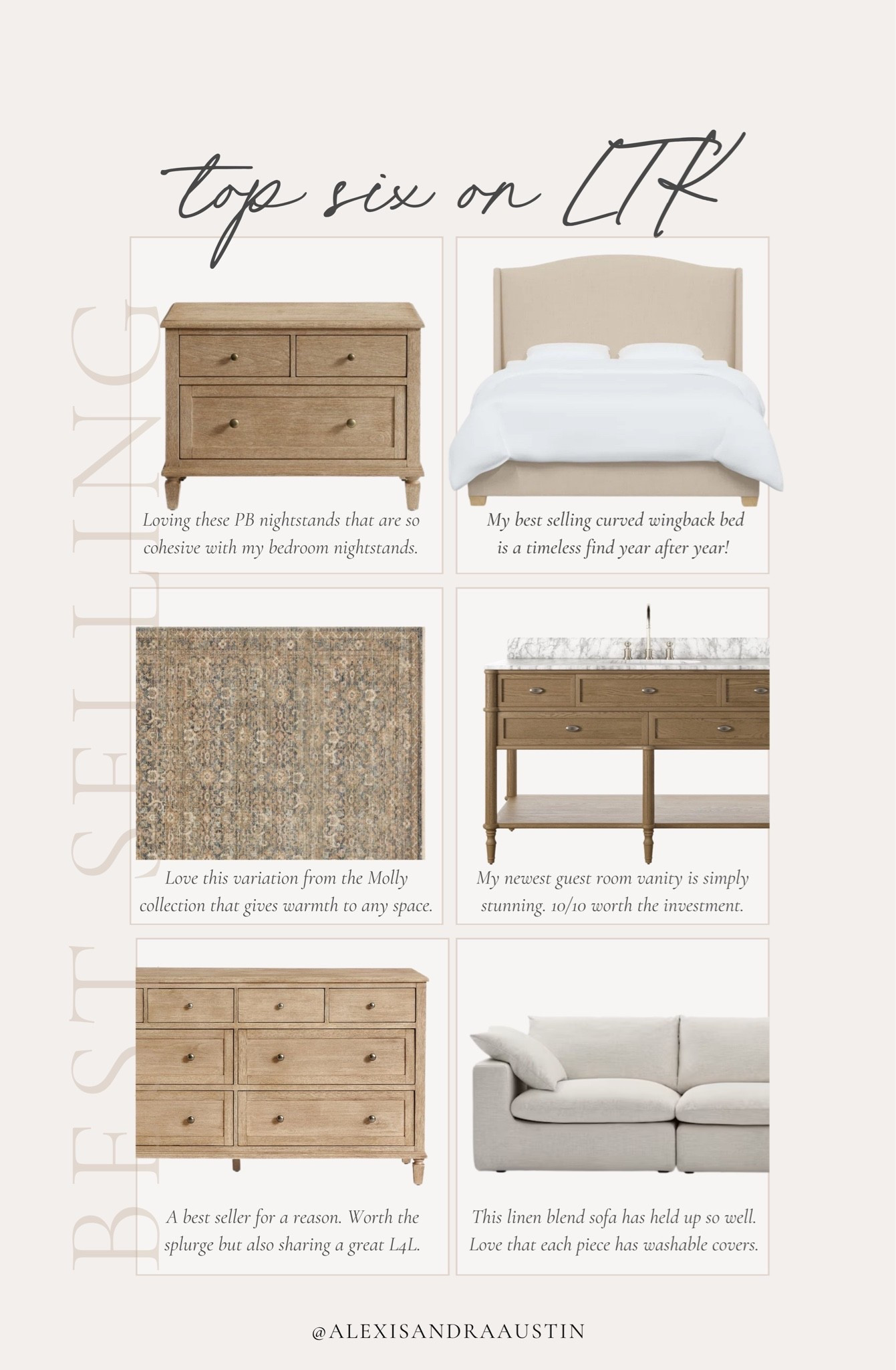 This week’s top six best selling items on Amazon! From my all time favorite wingback bed to my newest guest room vanity, find the best quality home pieces for a truly elevated space.

Home finds, neutral home inspo, furniture favorites, neutral wood tones, linen upholstered bed, vintage inspired area rugs, neutral wood tone vanity, nightstand details, linen sofa, modular sofa, dresser details, summer refresh, Wayfair, Amber Lewis, Four Hands, Pottery Barn style, Castlery, shop the look!

#LTKSeasonal #LTKHome