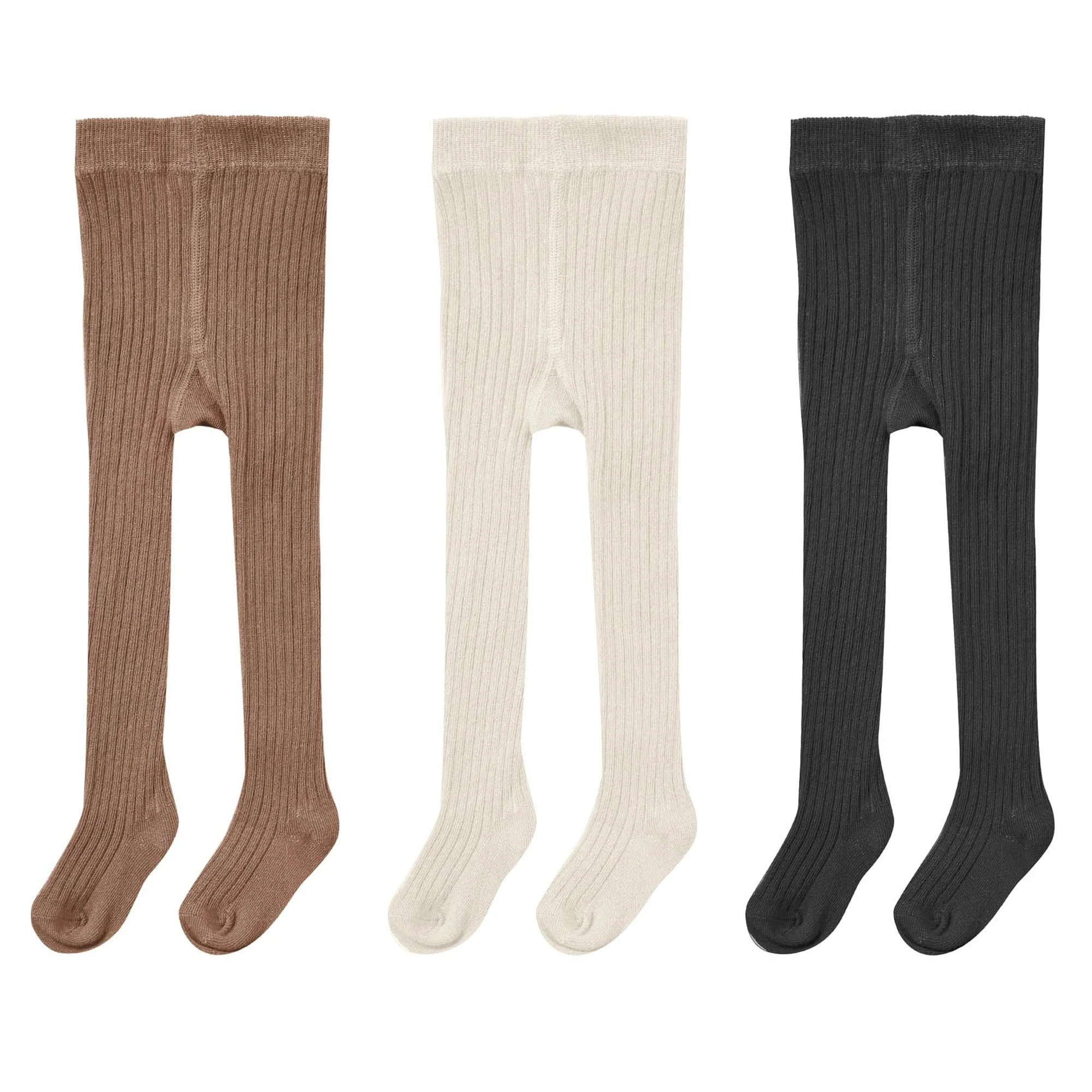 Rylee & Cru Ribbed Tights 3-Pack, Mocha/Natural/Black | SpearmintLOVE
