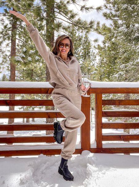 Lodge bunny 🤍 Staying warm at the cabin while everyone is boarding 🏂 Which character do you play at the ski mountain? 

🛍️ Loving this matching set for our cabin getaway—it’s so cozy and soft! 

Loungewear, matching set, sweatshirt, sweatpants, sunglasses, boots, spring outfit, vacation outfit, Abercrombie, The Stylizt 




#LTKfindsunder100 #LTKSeasonal #LTKfindsunder50