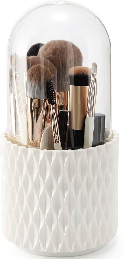 Makeup Brush Holder with Lid, 360 Rotating Make up Brush Organizer for Vanity Desktop Countertop ... | Amazon (US)