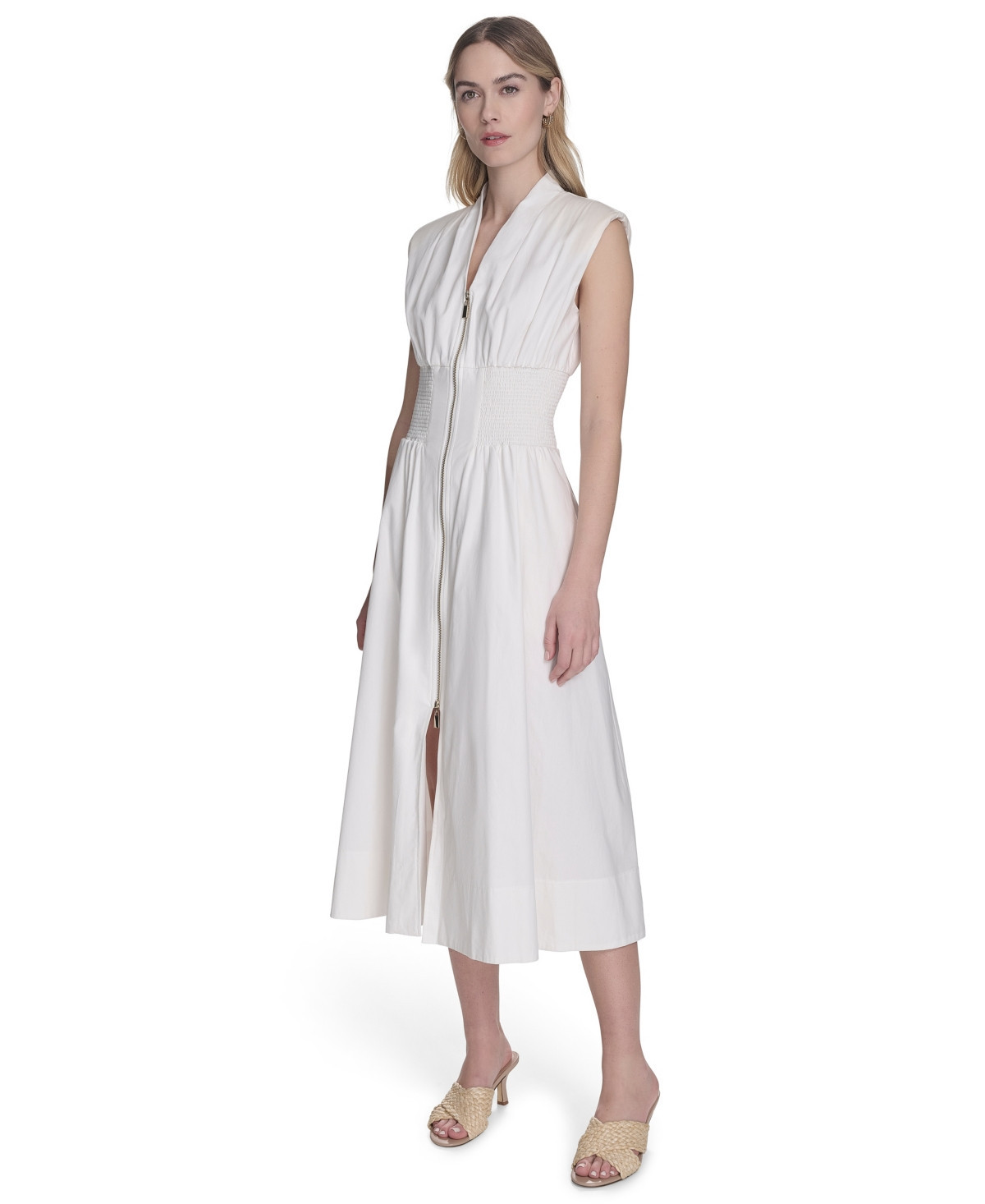 Vince Camuto Women's Smock Waist Front Zip Midi Dress - Ivory | Macy's