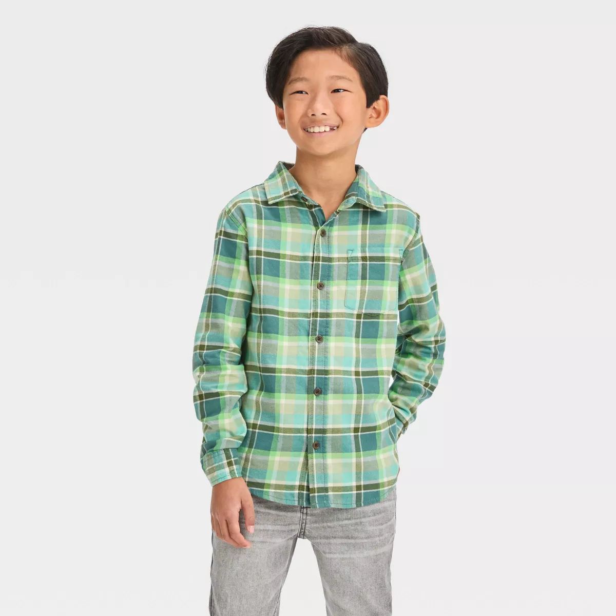 Boys' Long Sleeve Plaid Flannel Button-Down Shirt - Cat & Jack™ | Target