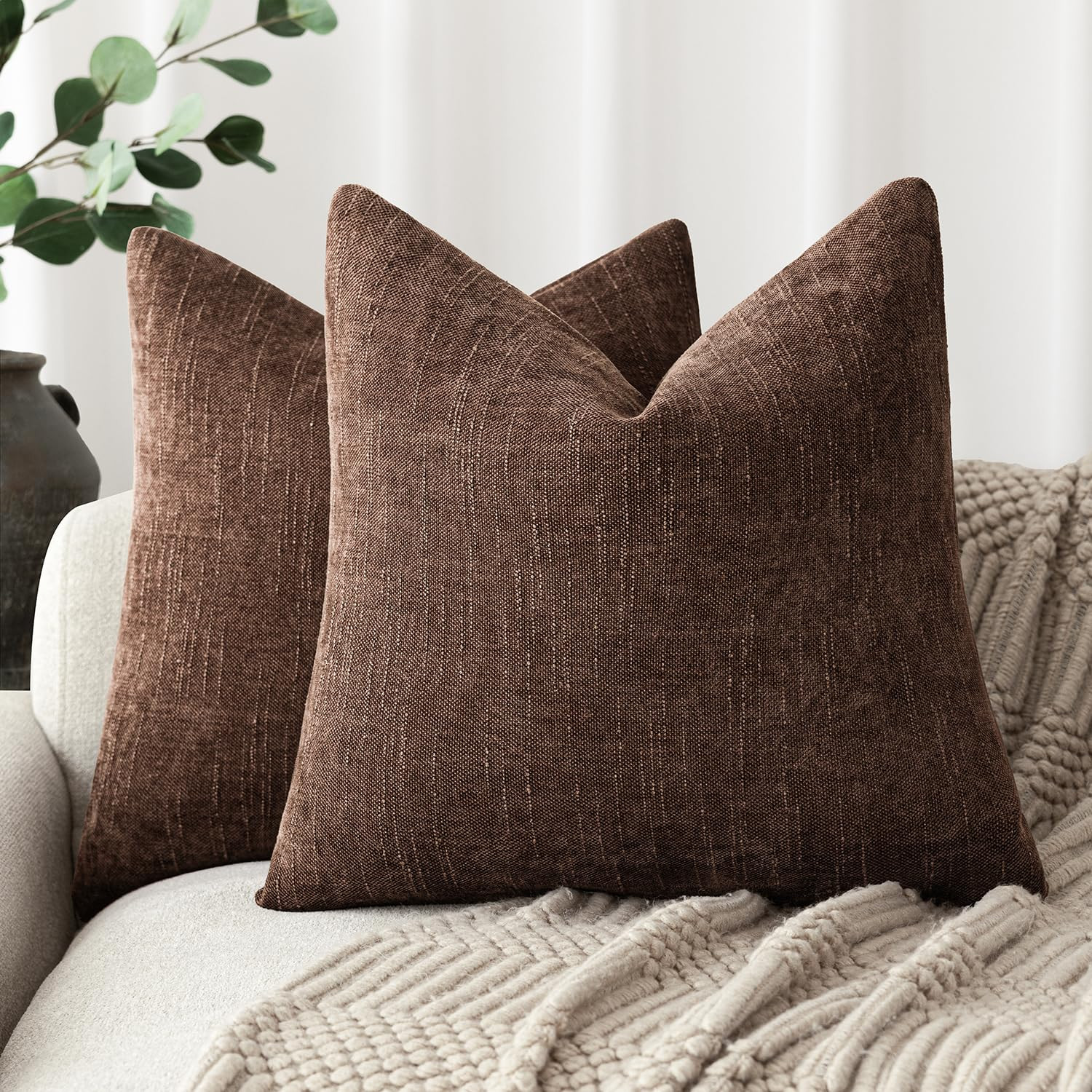 Foindtower Pack of 2 Soft Textured Chenille Throw Decorative Pillow Covers Square Accent Solid Cu... | Amazon (US)