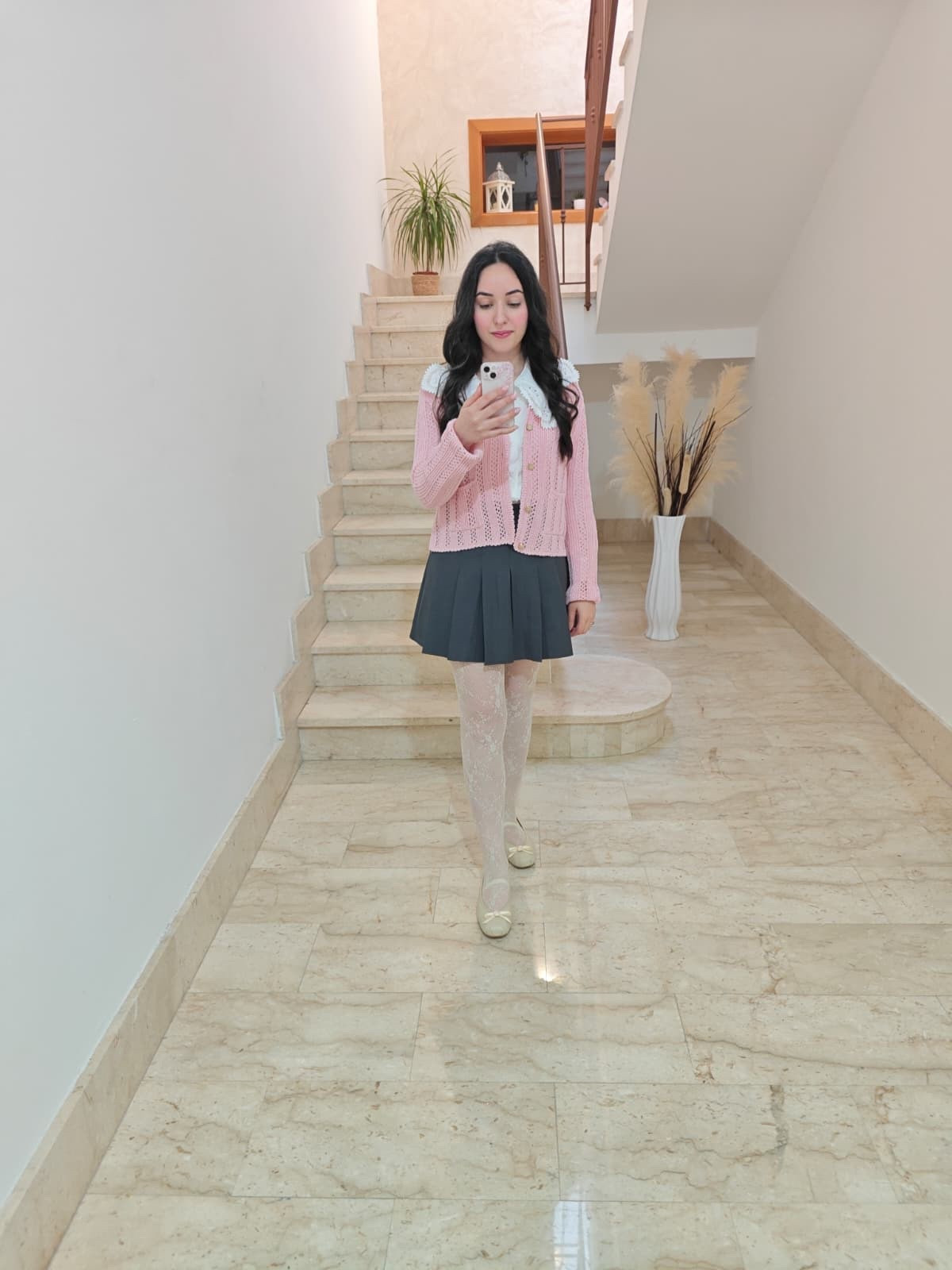 Spring outfit, outfit ideas, feminine outfit, feminine style, girly outfit, preppy outfit, romantic style, spring cardigan, pink cardigan, spring shoes, ballerine shoe, flat shoes, cream ballerina, coquette shoes, lace shoes, white blouse, mini skirt, collar shirt 

#LTKSeasonal #LTKootd