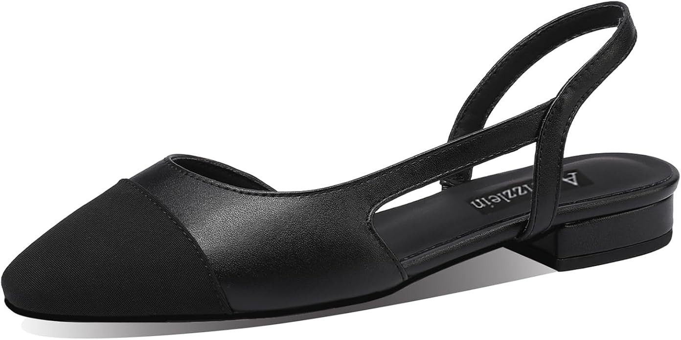 Adrizzlein Womens Slingback Flat Pumps Closed Round Toe Two Toned Casual Flat Office Shoes | Amazon (US)