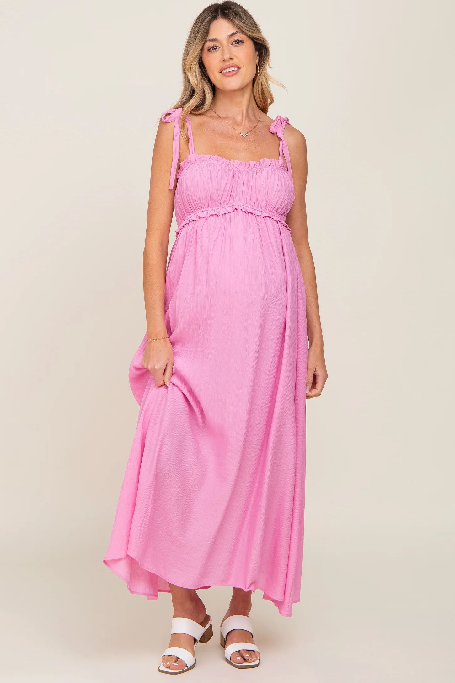 Turquoise Sleeveless Ruffle Trim Maternity Maxi Dress | PinkBlush Maternity