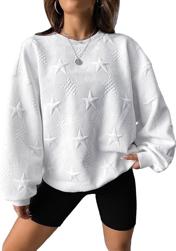 Verdusa Women's Embossed Sweatshirt Drop Shoulder Round Neck Long Sleeve Pullover Top | Amazon (US)