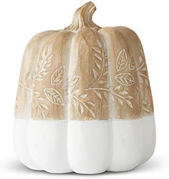 K&K Interiors 41581A-1 8.75 Inch Tan and White Resin Pumpkin w/Carved Leaves | Amazon (US)
