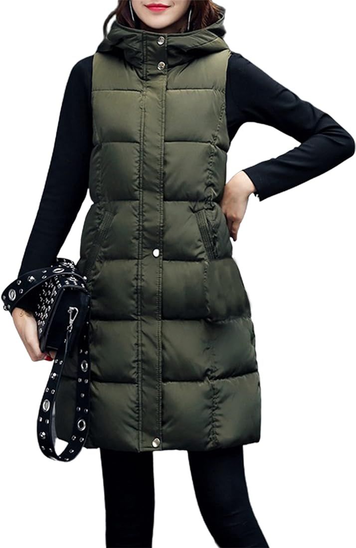 SCUSTY Womens Long Puffer Vest Sleeveless Coats Quilted Vests Outerwear Jackets with Hood | Amazon (US)