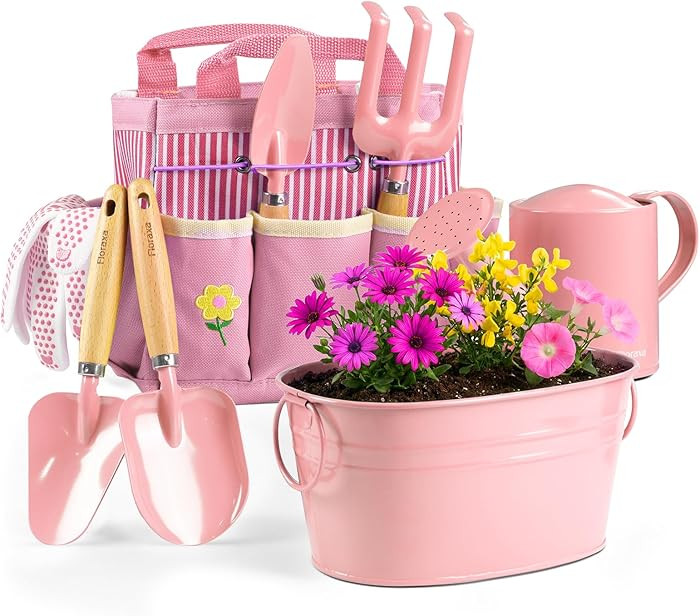 8Pcs Kids Gardening Set with Metal Basket & Real Metal Tools, STEM Outdoor Exploration Kit, Ergon... | Amazon (US)