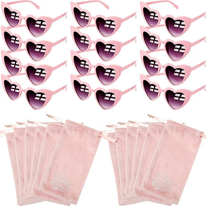 12 Pieces Pink Heart Shaped Sunglasses with Sunglasses Pouch Vintage Heart Bachelorette Sunglasse... | Amazon (US)