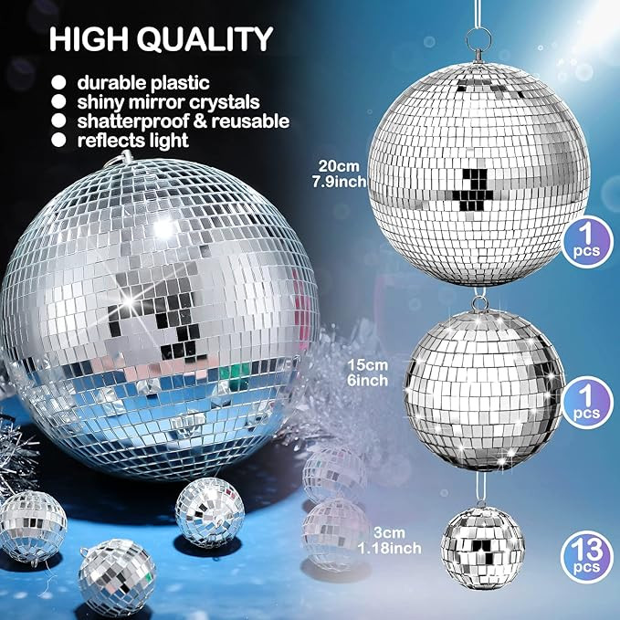 17 Pcs Disco Ball Decorations Assorted Size Disco Ball Ornaments, Mini Large Hanging Party Favors... | Amazon (US)