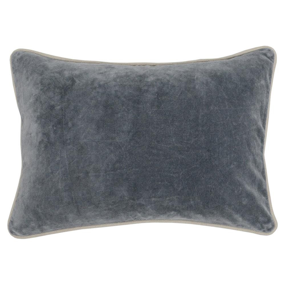 Karen Mid Century Modern Natural Piping Grey Velvet Lumbar Pillow - 14x20 | Kathy Kuo Home