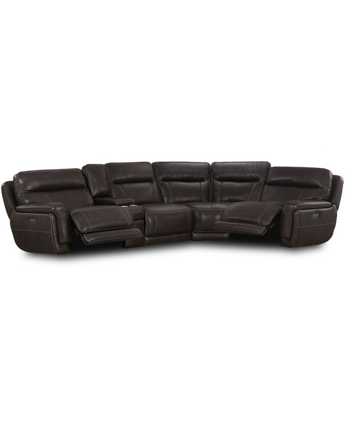 Furniture Summerbridge 5-Pc. Leather Sectional Sofa with 2 Power Reclining Chairs, Power Headrest... | Macys (US)