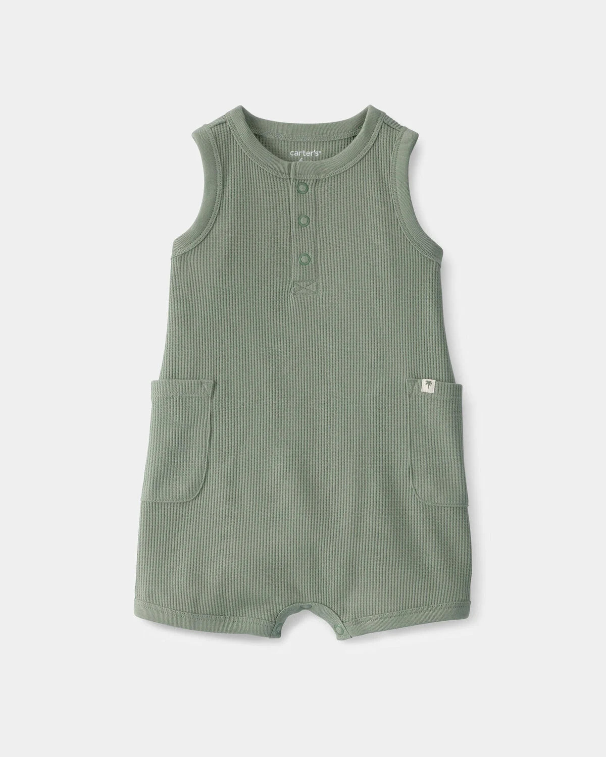 Baby Boy Waffle-Knit Sleeveless Romper - Green | Carter's Inc