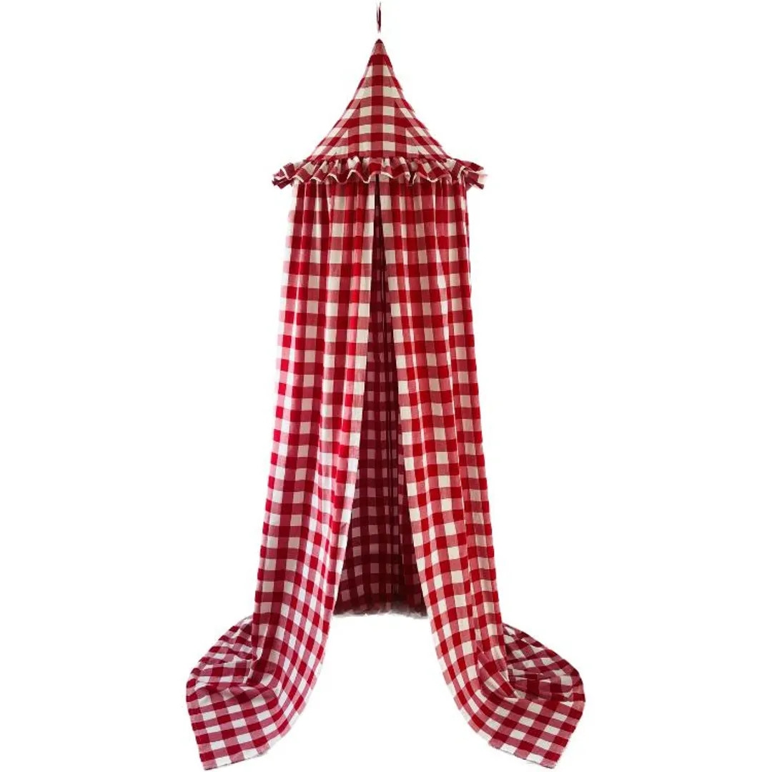 Ruffled Bed Canopy in Red Check - Etsy | Etsy (US)