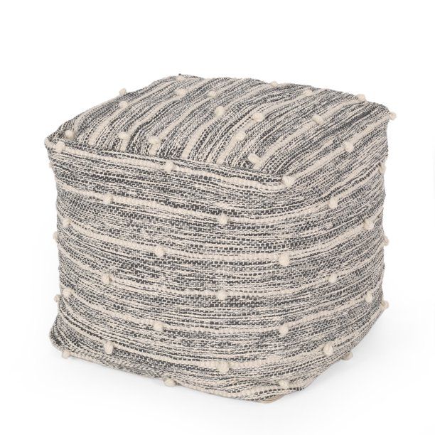 Noble House Powelton Fabric Handcrafted Cube Pouf, Ivory and Gray, 16" x 16" | Walmart (US)