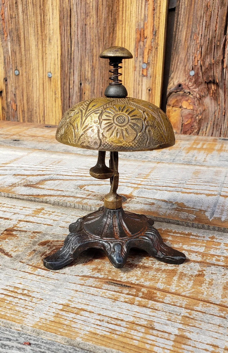Antiqued Brass Desk Bell On Cast Iron Base - Store Counter Bell- Retail Counter Bell | Etsy (US)