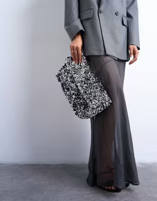 Topshop Georgia folded clutch bag in silver sequins | ASOS | ASOS (Global)