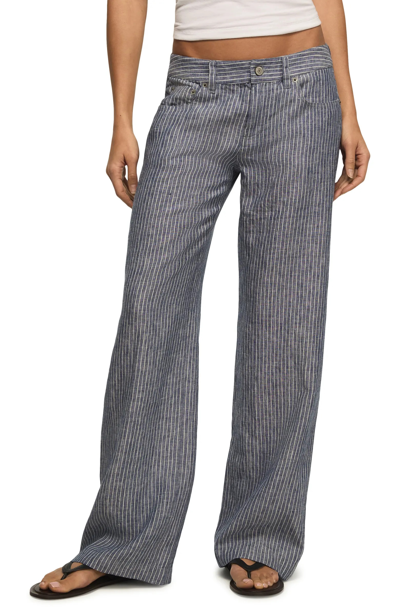Stripe Linen Baggy Wide Leg Pants | Nordstrom