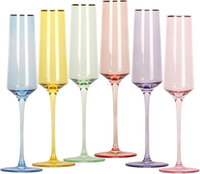 mopam Colored Champagne Flutes Set of 6 Multi-color 8.8 Oz Champagne Glass Crystal Glasses Elegan... | Amazon (US)