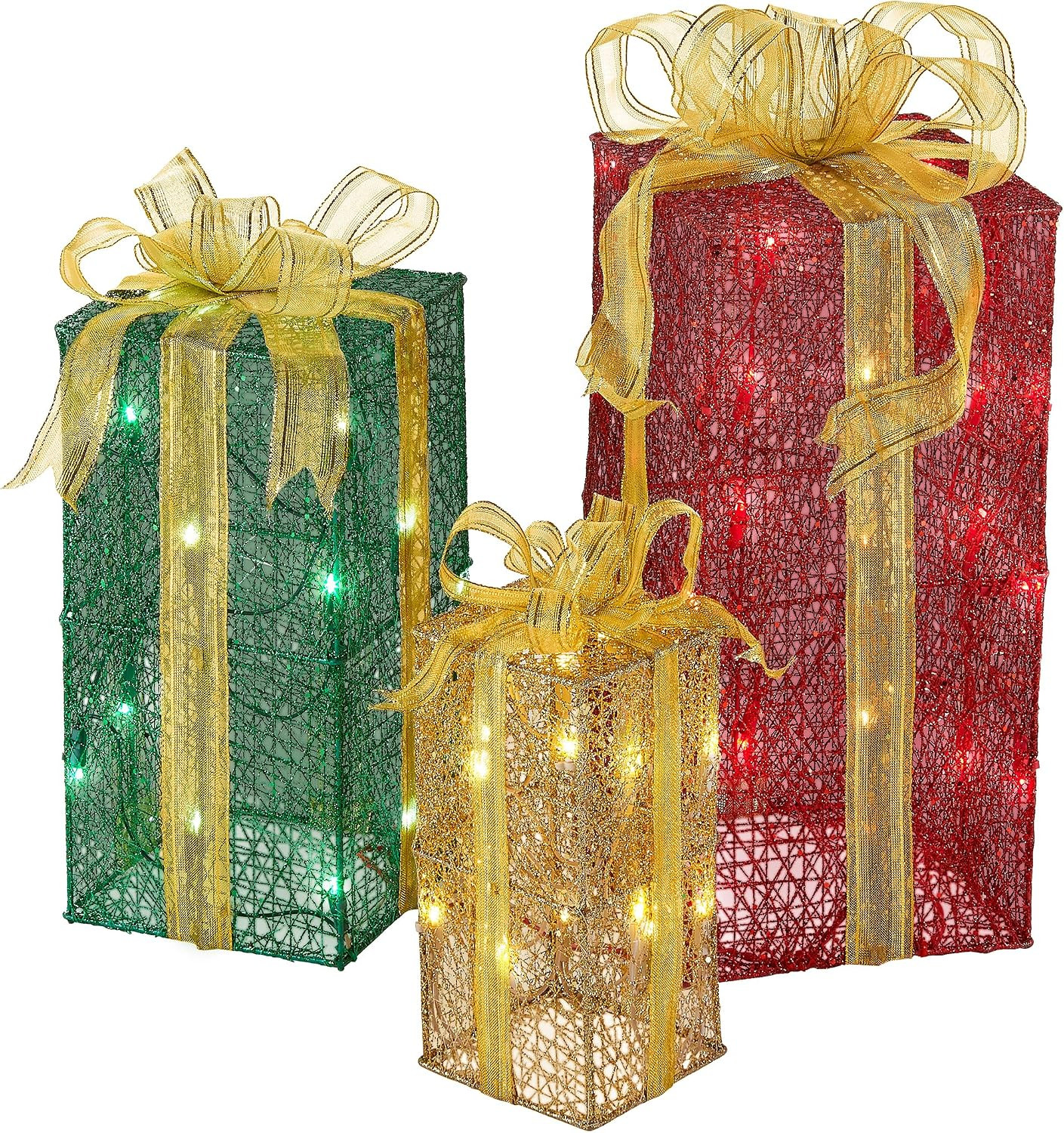 National Tree Company Pre-Lit Decorative Sisal Gift Boxes - 3-Piece Set | Amazon (US)