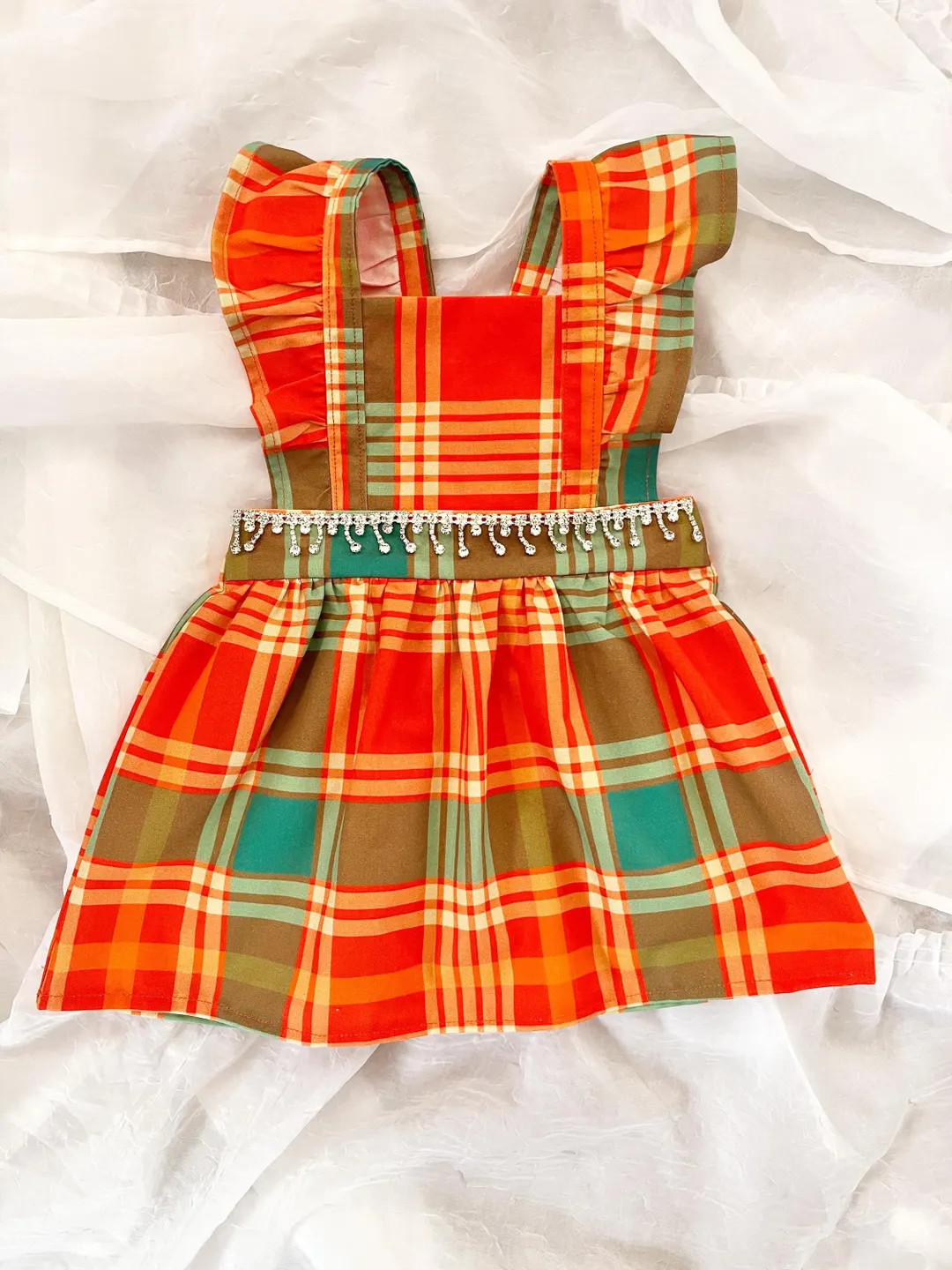 Orange and Teal Plaid Baby Toddler dress, pinafore | Etsy (US)