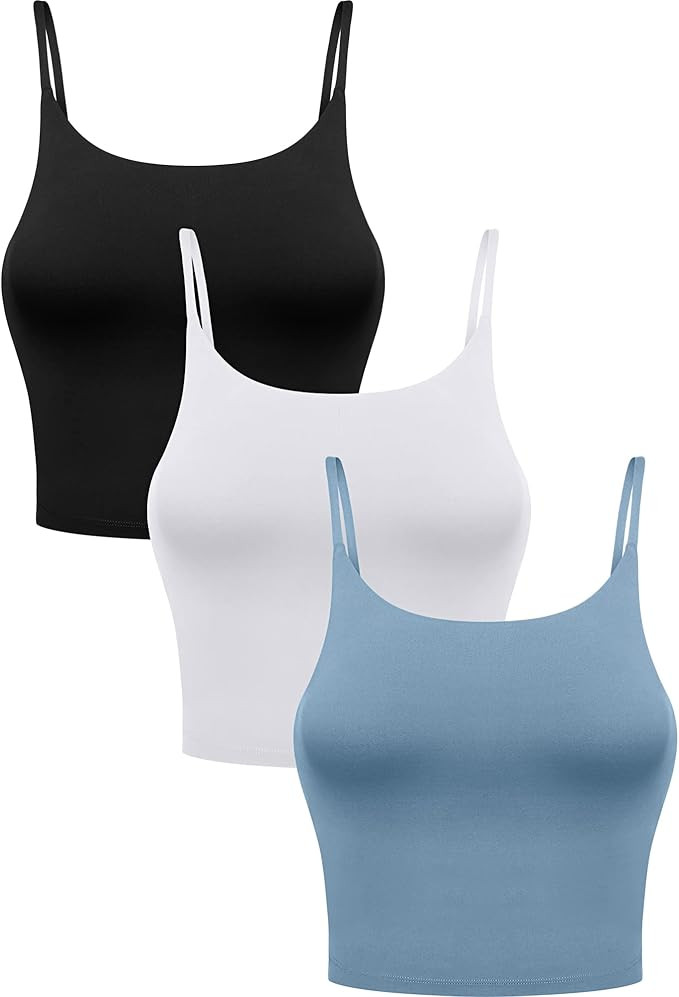 3 Pcs Women's Longline Sports Bra Spaghetti Strap Crop Top Padded Crop Yoga Workout Fitness Tank ... | Amazon (US)