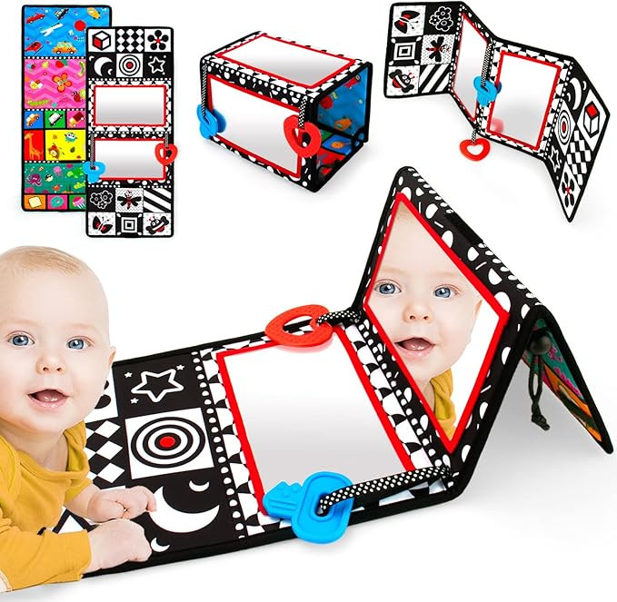 teytoy Tummy Time Baby Mirror Toys,Black and White High Contrast Baby Tummy Time Toys, Double-Sid... | Amazon (US)