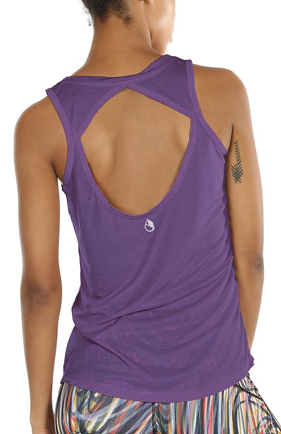 icyzone Open Back Yoga Tops for Women - Activewear Workout Clothes Exercise Fitness Tank Tops Gym... | Amazon (US)