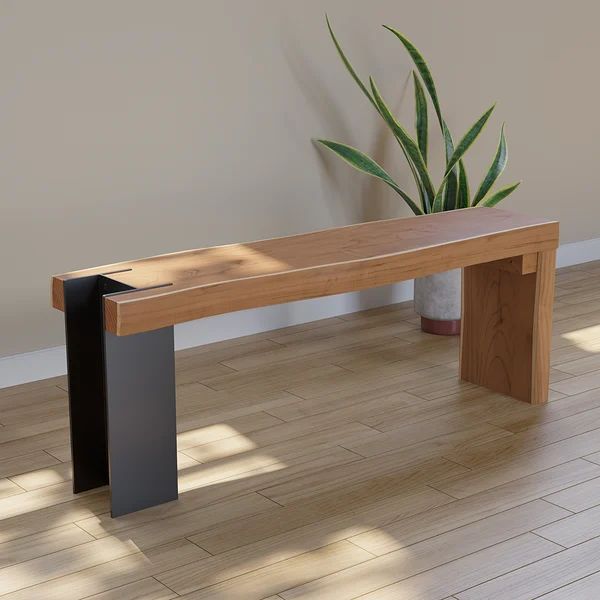 47.2" Modern Natural Wood Bench Entryway Bench Metal Legs Bench | Homary | Homary
