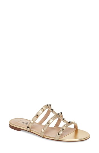 Women's Valentino Garavani Rockstud Cage Slide Sandal, Size 5US / 35EU - Metallic | Nordstrom
