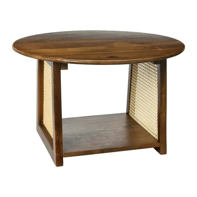Creative Co-Op Modern Mango Wood with Woven Cane Round Coffee Table, Walnut - Walmart.com | Walmart (US)