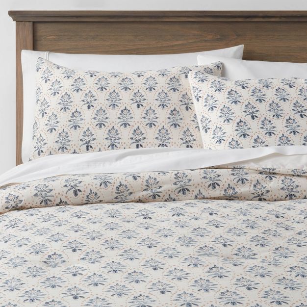 Cotton Block Print Comforter & Sham Set White/Navy - Threshold™ | Target