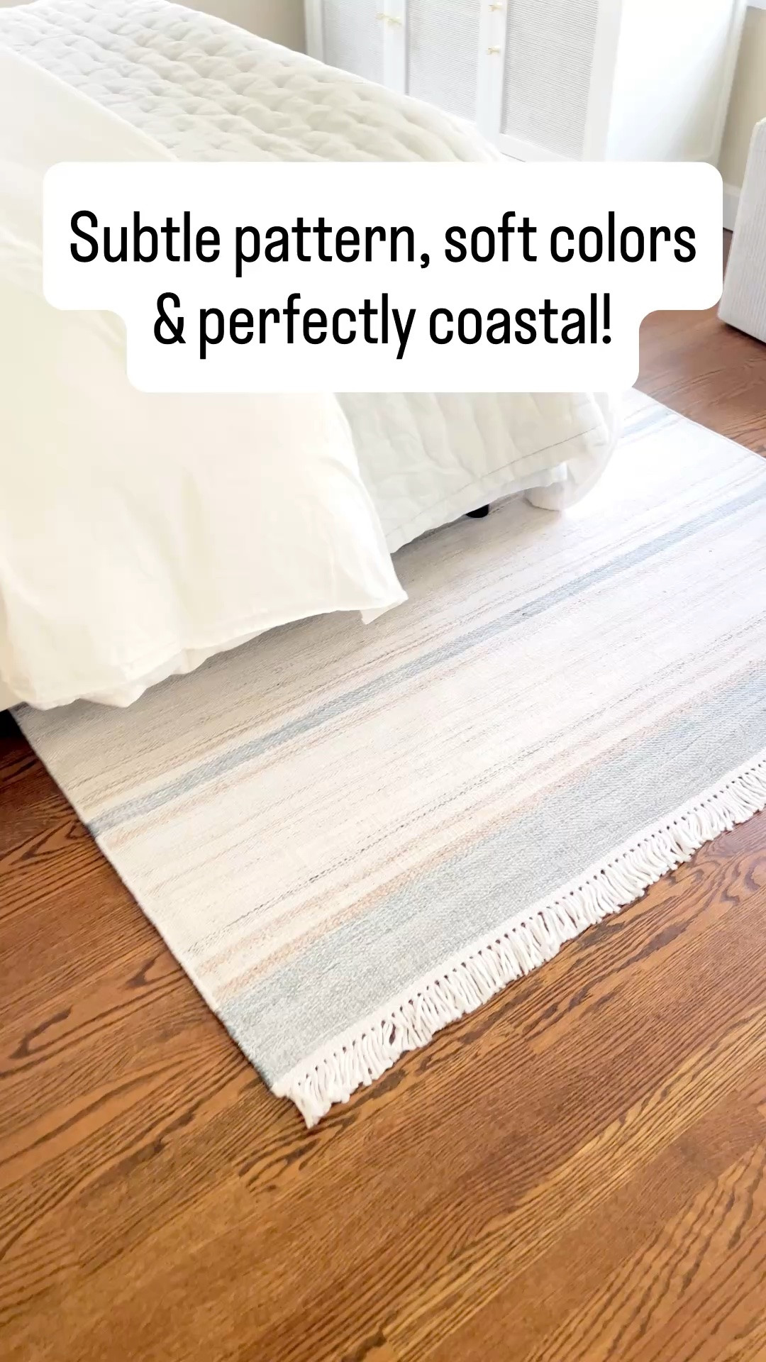 This performance rug can be used outdoors as well but I love the soft colors & subtle pattern that it has added to my guest room! -coastal home decor, coastal style, coastal rugs, striped rugs, pottery barn rugs, seaside rug, performance rugs, indoor/outdoor rugs, porch rugs, patio rugs, deck rugs, bedroom rugs, living room rugs, dining room rugs, entryway rugs, 5x8 rugs, 8x10 rugs, 9x12 rugs, 10x14 rugs, neutral rugs, blue rugs, beach house rugs, coastal bedding, linen bedding, linen quilt, sutter quilt, blue comforter, blue quilt, serena & lily quilts, serena & lily bedding, white duvet covers, pottery barn bedding, ottoman cube, striped cube, bedroom ideas, bedroom furniture, bedroom decor

#LTKHome