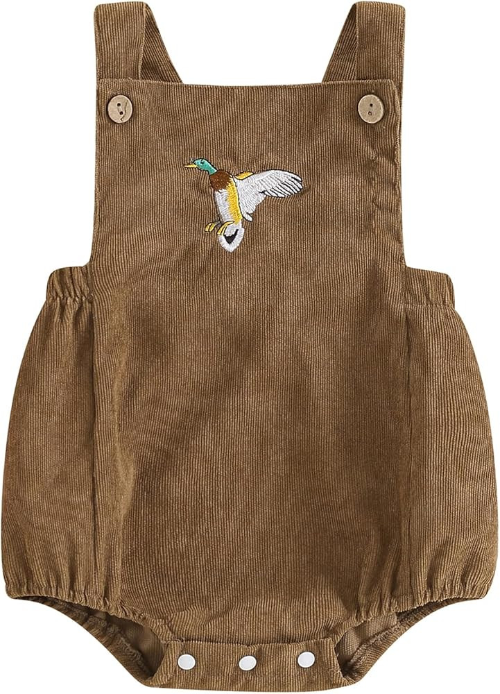 Pudcoco Infant Baby Boys Girls Overalls Sleeveless Mallard Duck Embroidery Corduroy Rompers Newbo... | Amazon (US)