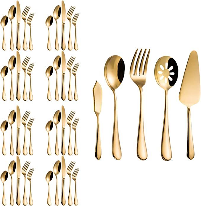 Flatware Set, Magicpro Modern Royal 45-Pieces gold Stainless Steel Flatware for Wedding Festival ... | Amazon (US)